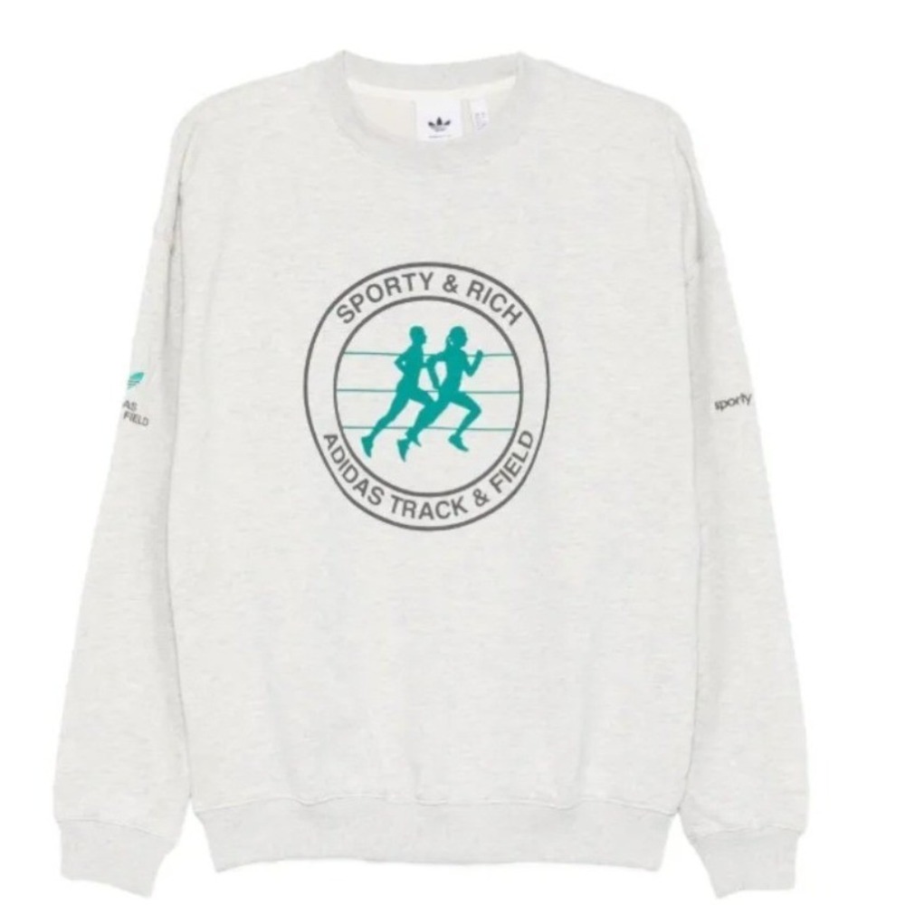 Adidas x Sporty & Rich Grey Track & Field Logo Sweatshirt XL NEW Athleisure cozy